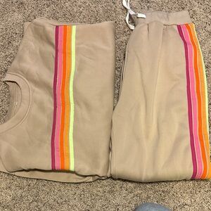 Tan Sweat set with Rainbow Stripes
